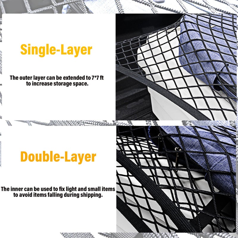 Isvo Cargo Net for Pickup Truck Bed  Trucks Cargo Net Mesh Organizer  4'x4' Stretch to 7'x7' Highly Elastic Truck Bed Net for Camping  Trip Luggage  Compatible with Trailer  Ford  Chevrolet  Dodge - Image 4